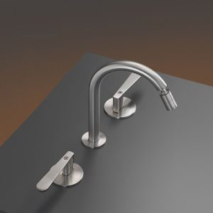 CEA DESIGN LUTEZIA LTZ12S BATERIA UMYWALKOWA 3-OTWOROWA  , Z REGULOWANĄ WYLEWKĄ 160MM , STAL NIERDZEWNA SATYNA